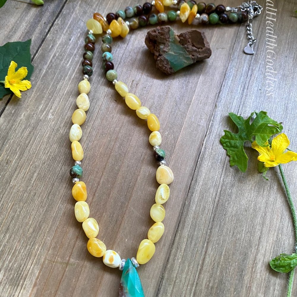 Baltic Amber Chrysoprase Necklace 925 Sterling Silver - Picture 3 of 5